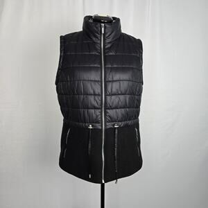 Calvin Klein Puffer Vest Women's L Black Nylon & Faux Fur Full Zip Up